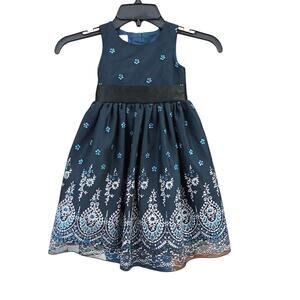 Special Editions 2T Toddler Formal Navy Silver Glitter Sleeveless Dress